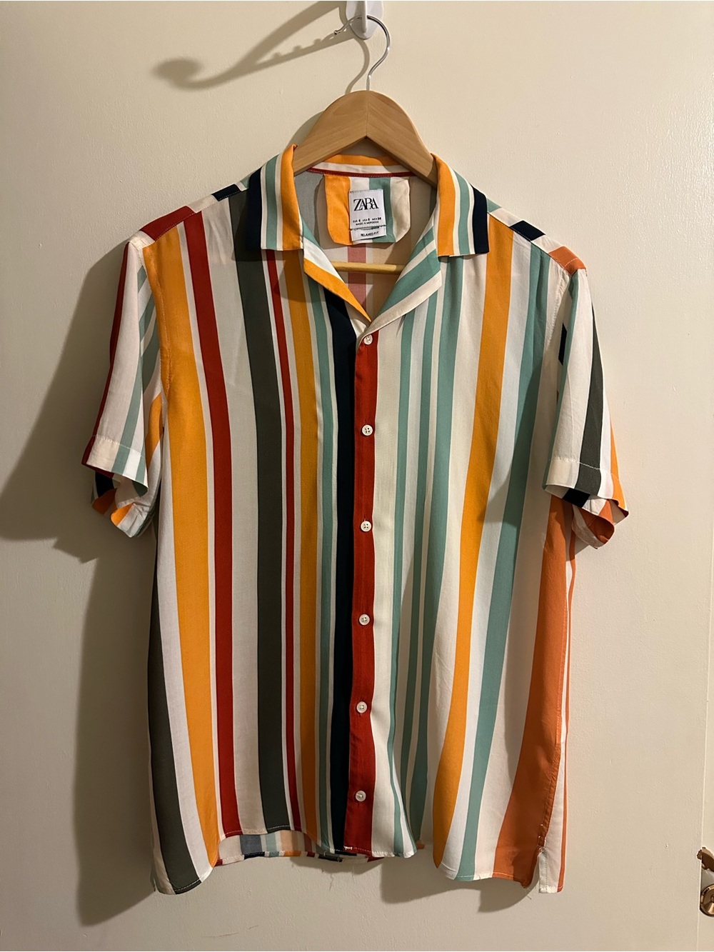 Zara Multicolor Striped Camp Collar Shirt Relaxed Fit S
